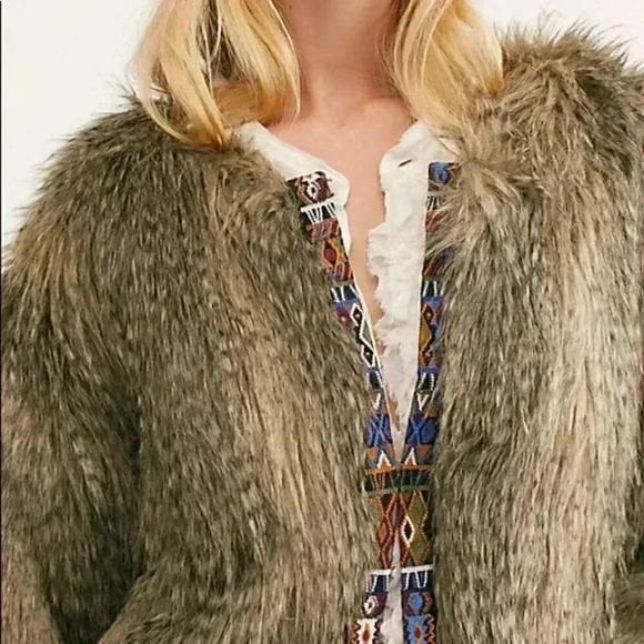 Free People Unwritten Faux Fur Shag Jacket Tribal - Picture 2 of 4